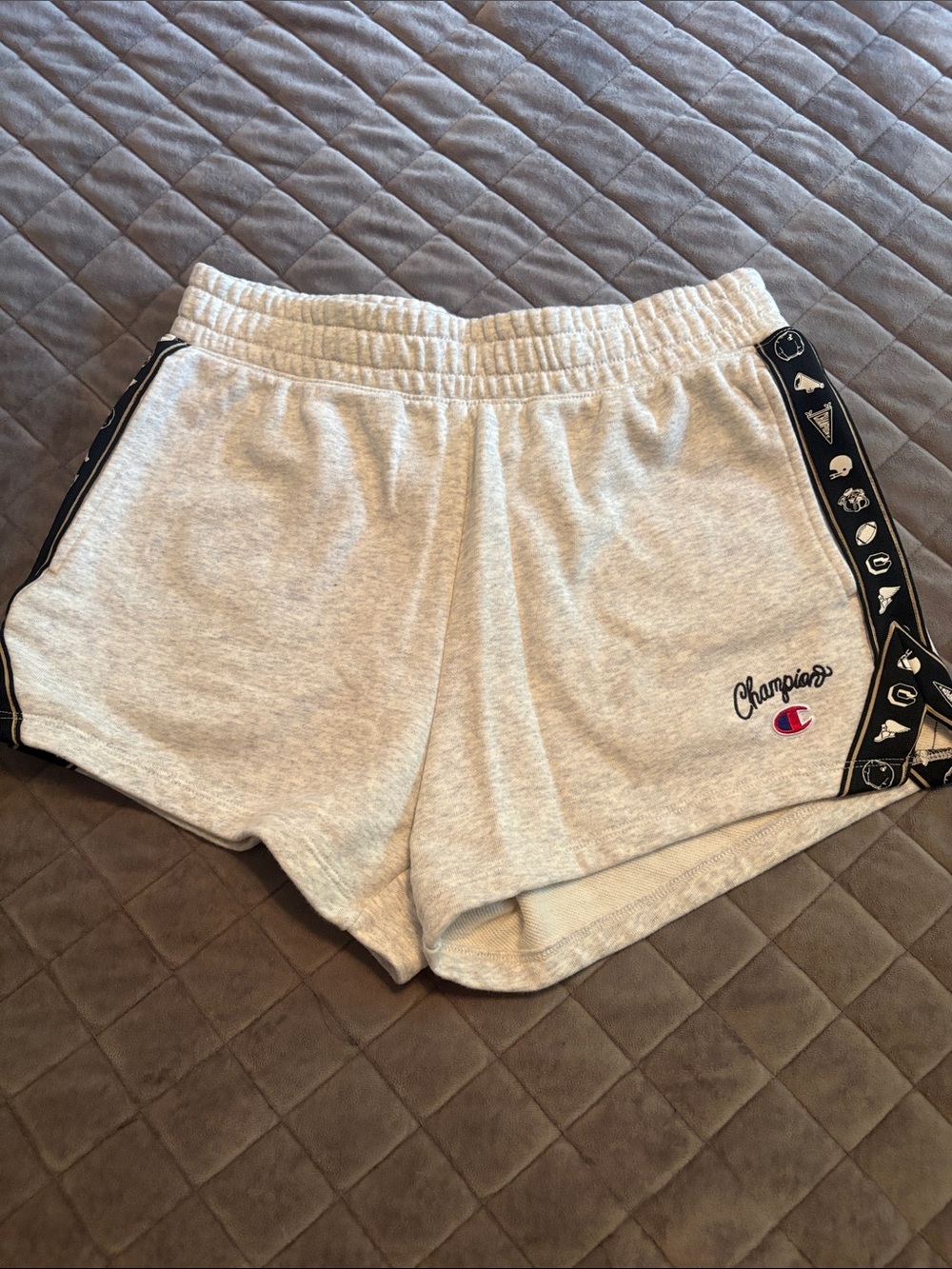 Champion Light Gray Athletic Shorts with Black Side Trim. Small